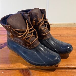 Sperry Navy Rubber & Brown Leather Lace-Up Duck Boots